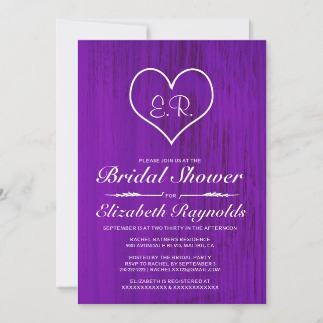 Purple Country Bridal Shower Invitations (Front)