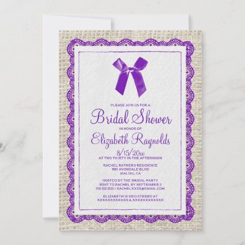Purple Country Burlap Bridal Shower Invitations