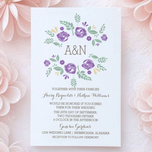 Purple Country Floral Monogram Wedding Invite (Purple Country Floral Monogram Wedding Invite)
