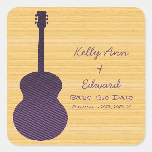 Purple Country Guitar Save the Date Stickers (Front)