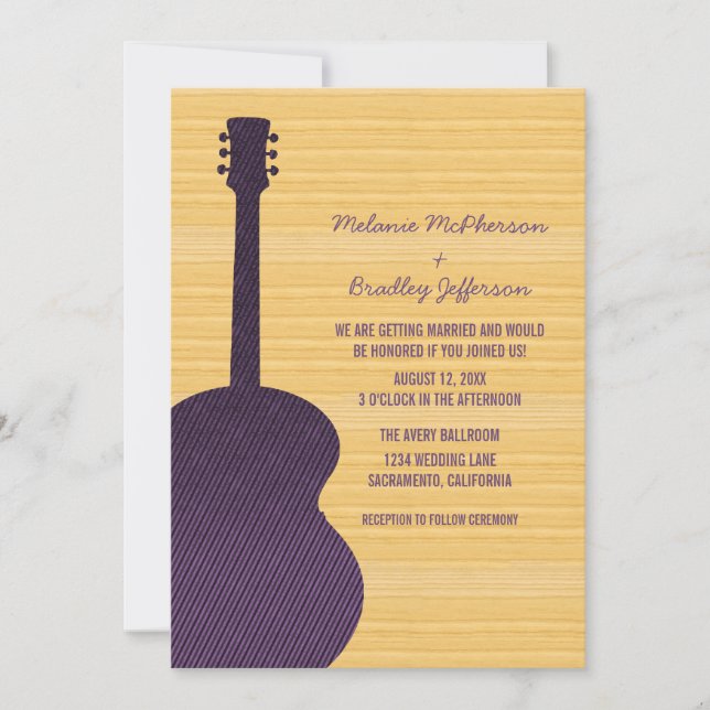 Purple Country Guitar Wedding Invitation (Front)