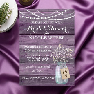 Purple Country Mason Jar Barn Bridal Shower Invite