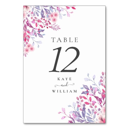 Purple Country Wildflowers Floral Table Number