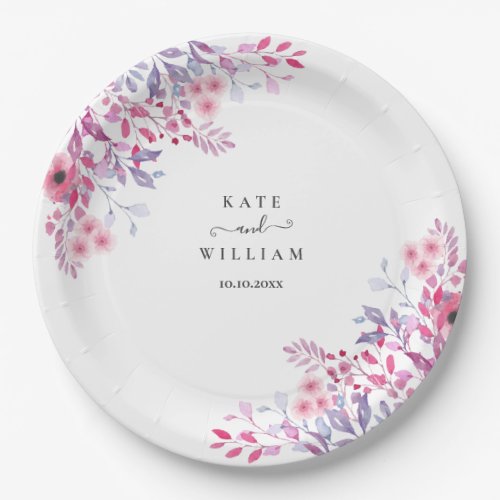 Purple Country Wildflowers Floral Watercolor Paper Plates