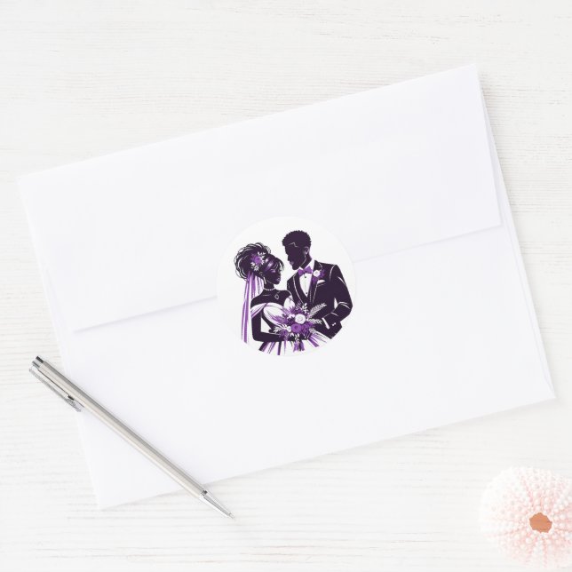Purple Couple Classic Round Sticker (Envelope)