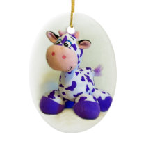 Purple Cow Ceramic Ornament