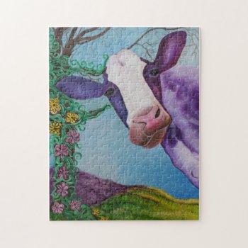 Purple Cow Jigsaw Puzzle by LauraBarbosaArt at Zazzle