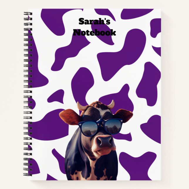 Purple Cow Print Custom Notebook (Front)