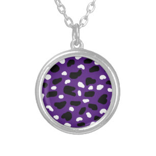 Purple Cow Print, Silver Plated Necklace