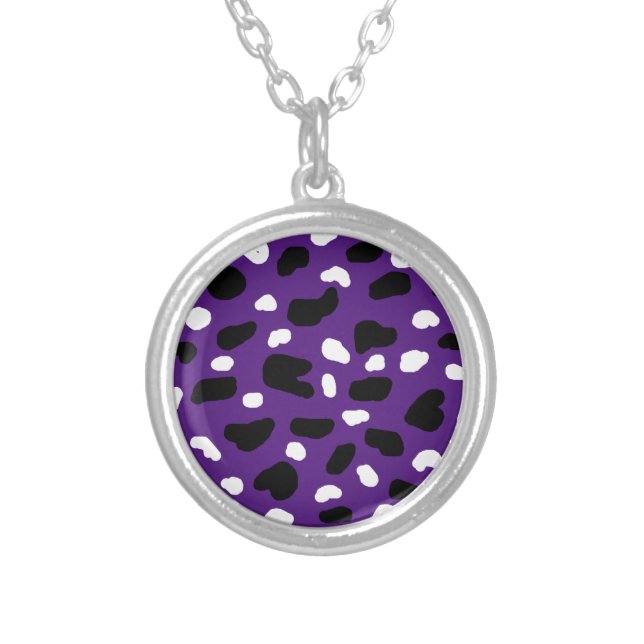 Purple Cow Print, Silver Plated Necklace (Front)