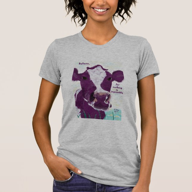 Purple Cow Quite Possibly Contemplating Flight T-Shirt (Front)