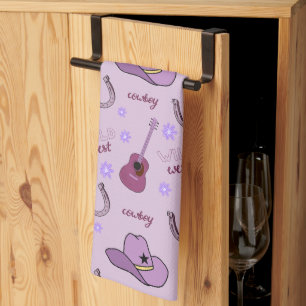 Purple Cowboy Wild West All over print Pattern Kitchen Towel