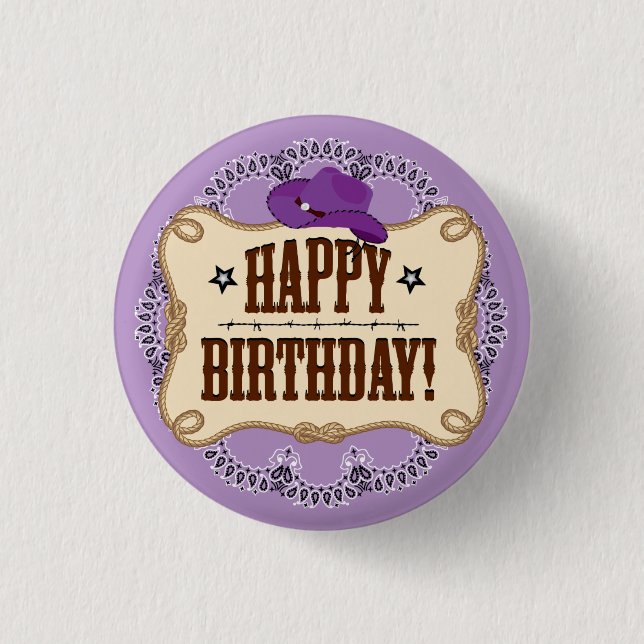 Purple Cowgirl Birthday Button (Front)