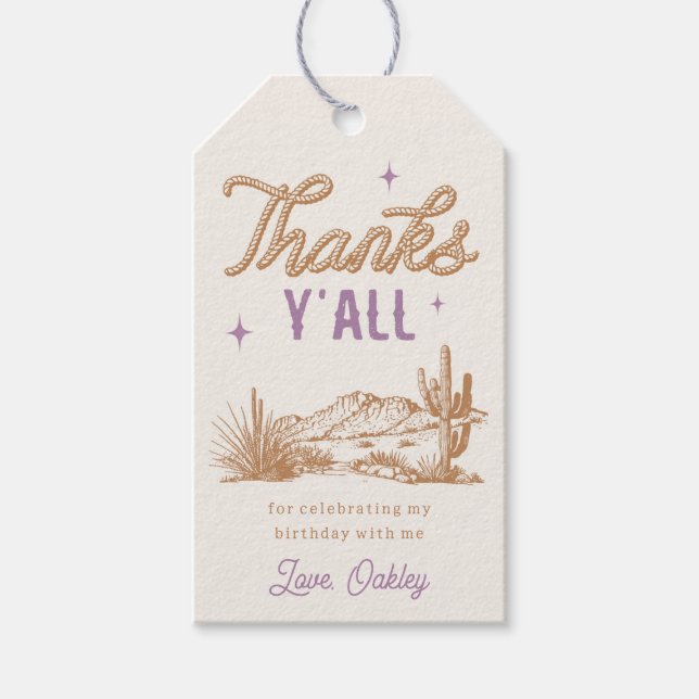 Purple Cowgirl Birthday Favor Tags (Front)