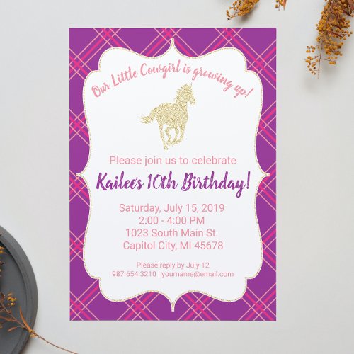 Purple Cowgirl Horse Birthday Party Invitation