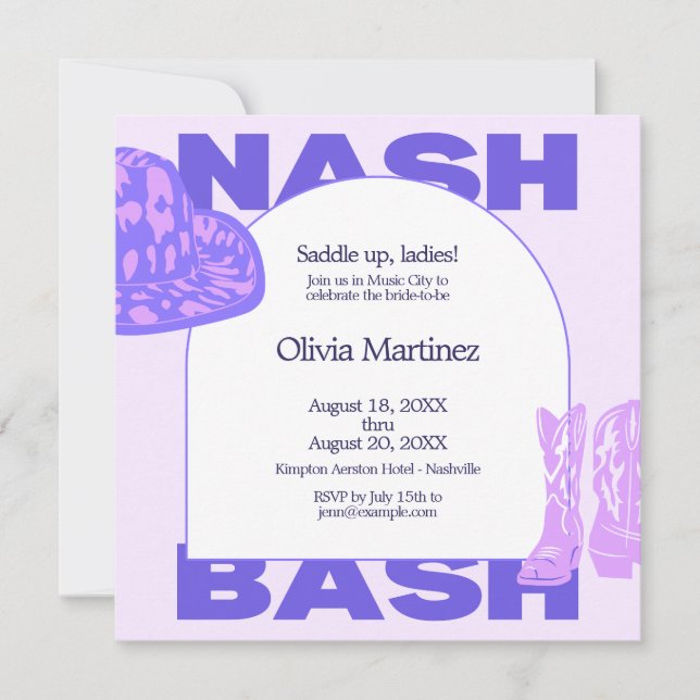 Purple Cowgirl Nashville Bachelorette Party Invita Invitation (Front)
