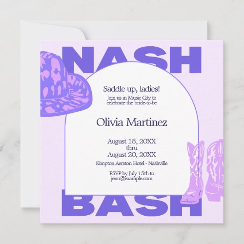 Purple Cowgirl Nashville Bachelorette Party Invita Invitation