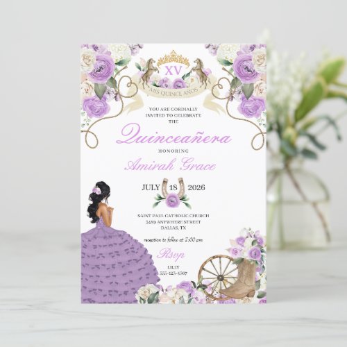 Purple Cowgirl Princess Western Quinceaera Invitation