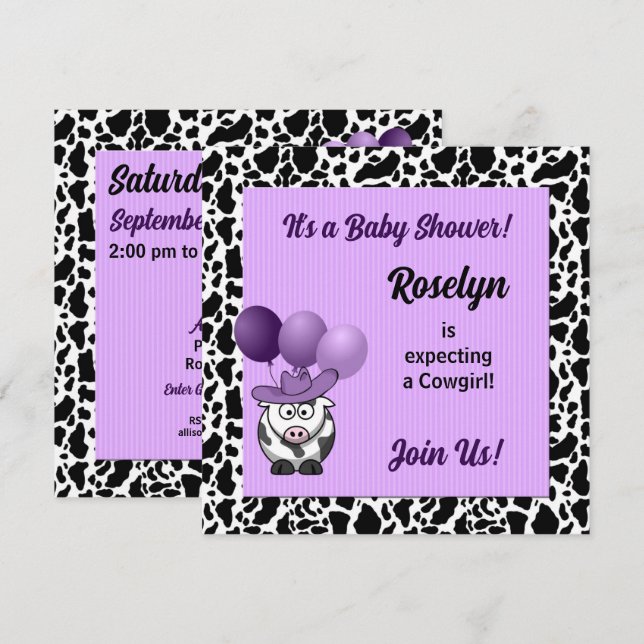 Purple Cowgirl Western Baby Shower Invitation (Front/Back)