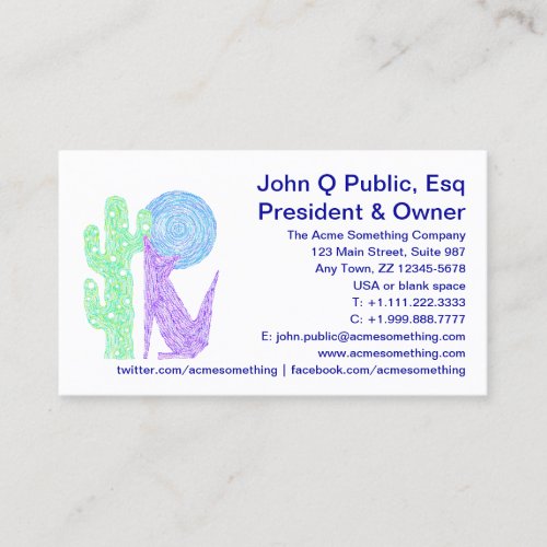 Purple Coyote Wolf Colorful Southwestern Design Business Card