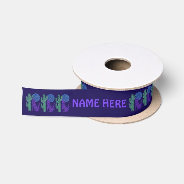Purple Coyote Wolf Colorful Southwestern Design Satin Ribbon (Spool)