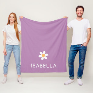 Purple Cozy Daisy Name Girl Fleece Blanket