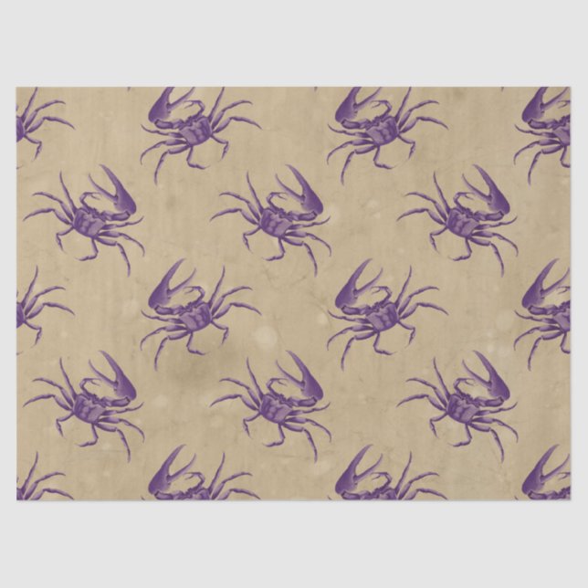 Purple Crabs on Tan Decoupage Tissue Paper (Front)