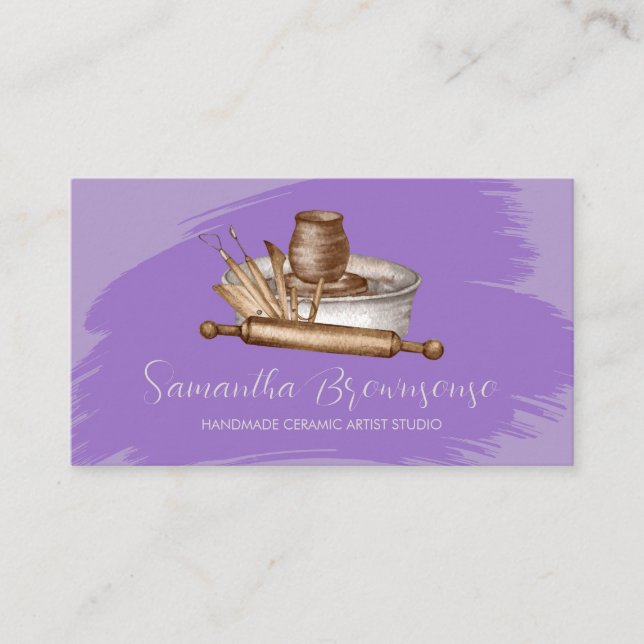 Purple Craft Shop Pottery Ceramic Clay Business Card (Front)
