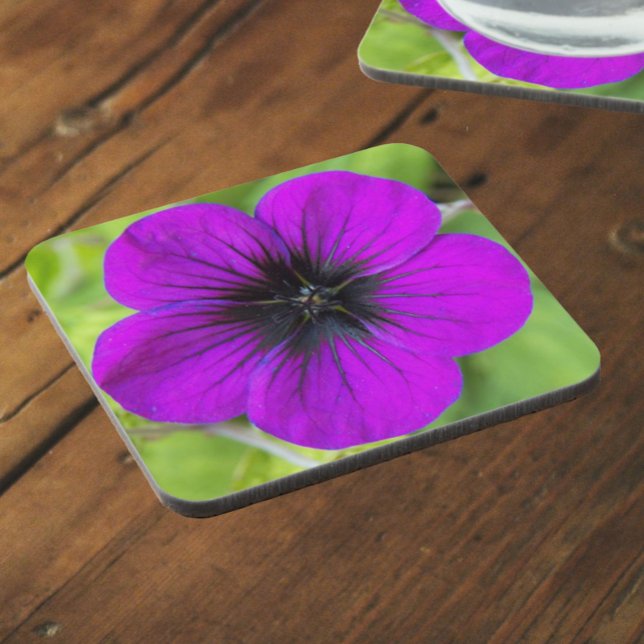 Purple Cranesbill Geranium Floral Beverage Coaster (In Situ)