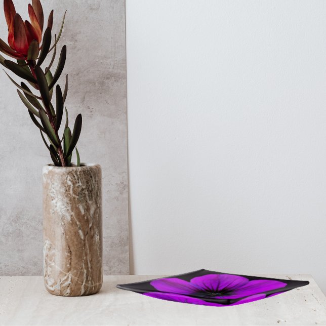 Purple Cranesbill Geranium on Black Floral Trinket Tray (In Situ)