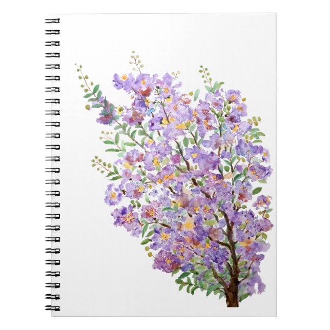 purple crape myrtle watercolor flowers notebook (Front)