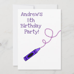 Purple Crayon Birthday Party Invitation