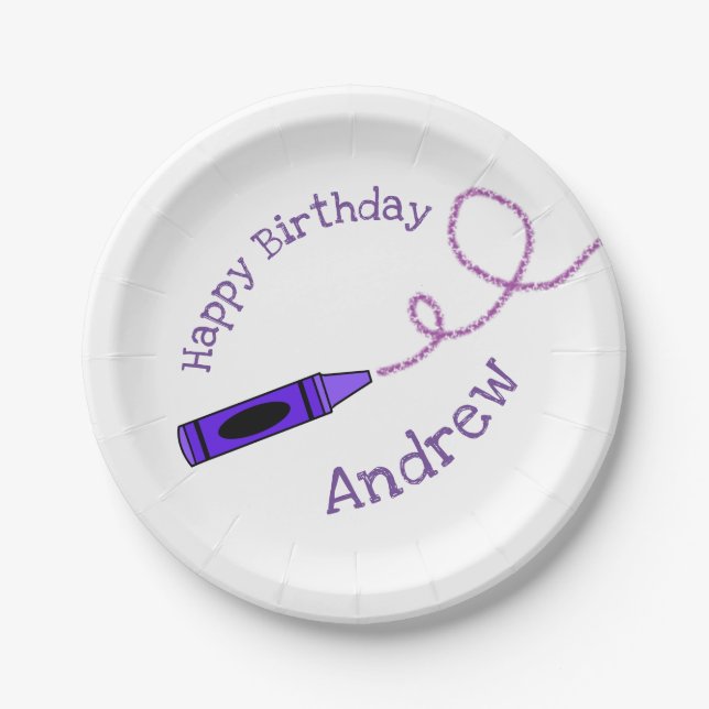 Purple Crayon Personalized  Paper Plates (Front)