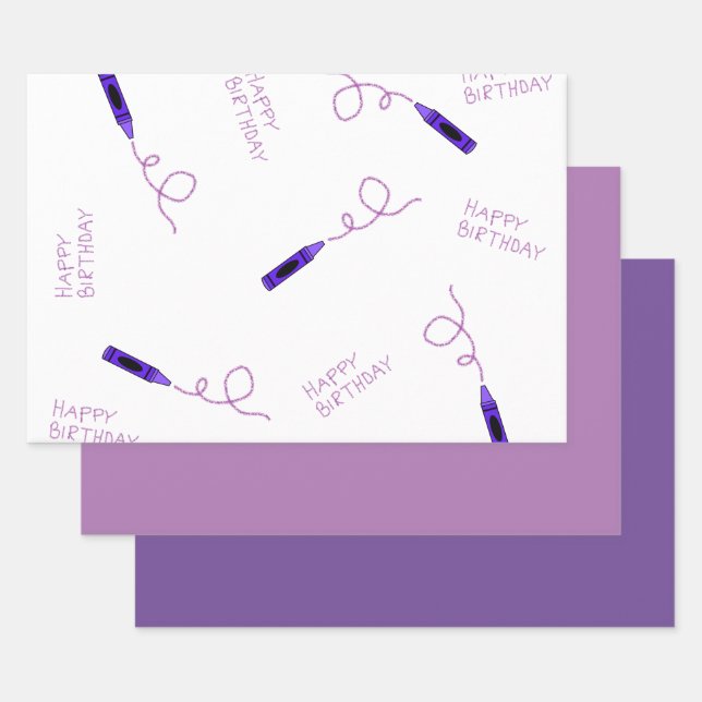 Purple Crayon Wrapping Paper Sheets (Set)