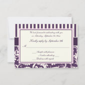 Purple, Cream, and Pink Stripe Damask Reply Card (Back)