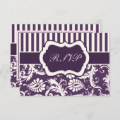 Purple, Cream, and Pink Stripe Damask Reply Card (Front/Back)