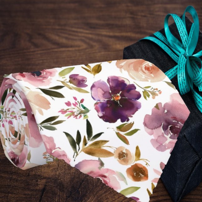 Purple Cream Blush Pink Watercolor Floral  Neck Tie (Creator Uploaded)