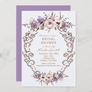 Purple Cream Botanical Floral Bridal Shower Invitation