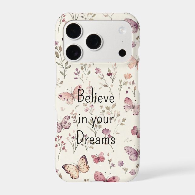 Purple Cream Butterflies Floral Believe Dreams iPhone Case (Back)