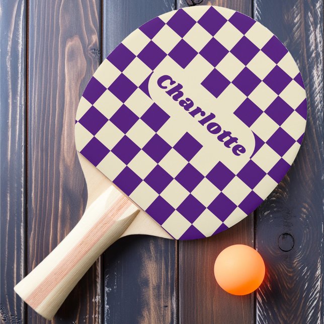Purple & Cream Checker with Name Ping Pong Paddle (Creator Uploaded)