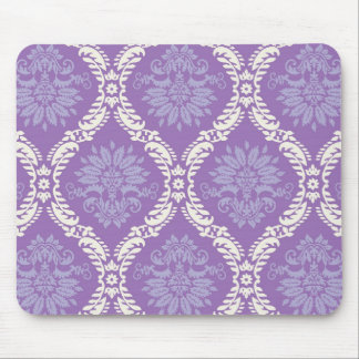 purple cream damask pattern mouse pad