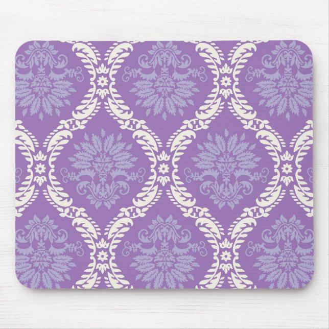 purple cream damask pattern mouse pad (Front)