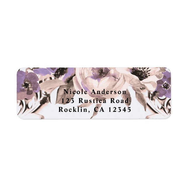 Purple Cream Elegant Botanical Floral Wedding Label (Front)