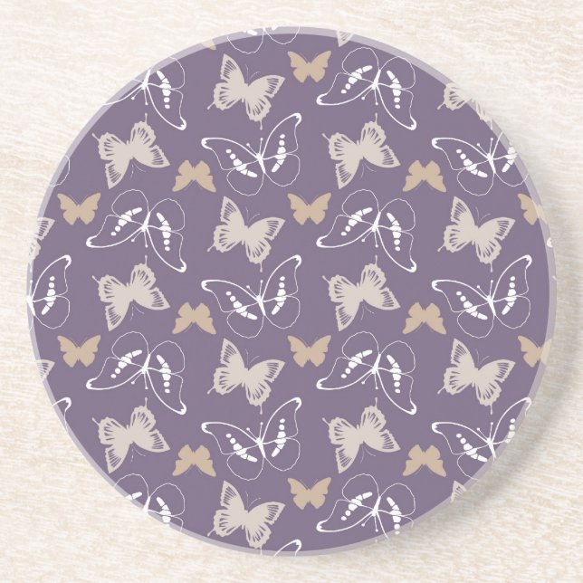 Purple Cream Flight of Butterflies Sandstone Coaster (Front)