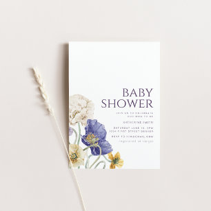 Purple & Cream Floral Baby Shower Party Invitation