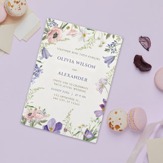 Purple & Cream Floral Bordered Wedding Invitation