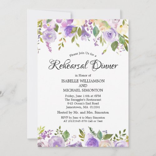 Purple  Cream Floral Rehearsal Dinner Invitation