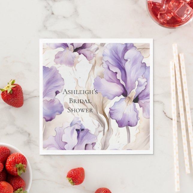 Purple Cream Iris Floral Bridal Shower   Napkins (Insitu)