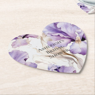 Purple Cream Iris Floral Bridal Shower   Paper Coaster