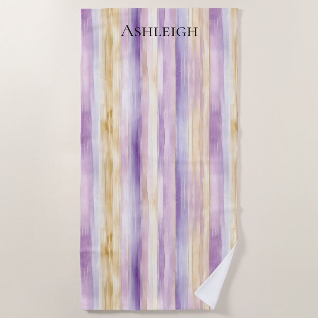 Purple Cream Iris Stripes   Beach Towel (Front)